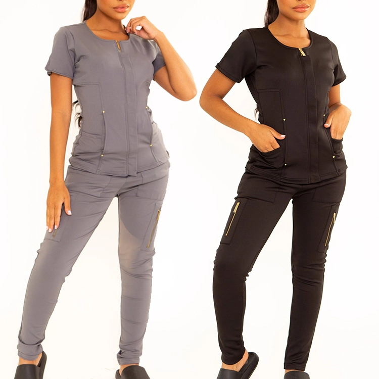 Hospital Jogger Uniform Elastic Pockets Women Uniforms Medical Nurse Scrubs