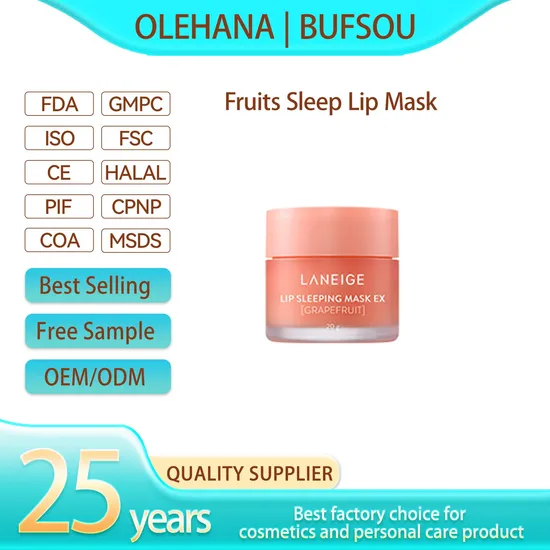 Private Label Moisturizer Hyaluronic Customized Grape Fruit Dry Lip Treatment Vegan Hydrating Overnight Lip Sleeping Mask 