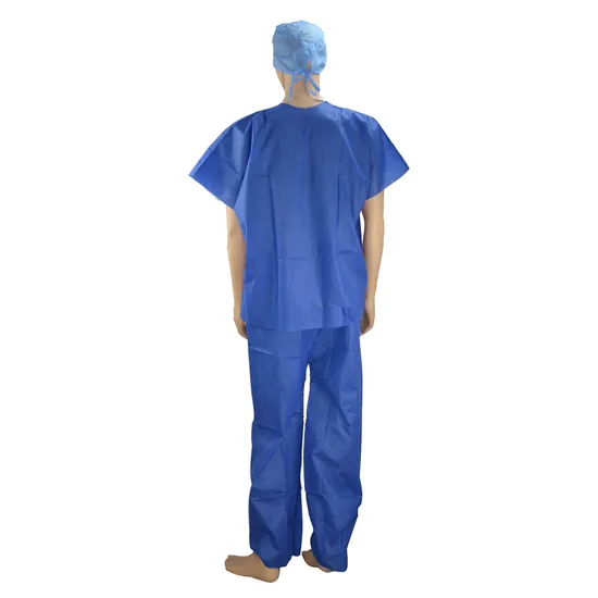 OEM Wholesale Short Sleeve Medical Uniforms Nursing Blue Disposable Nonwoven Patient Scrub 