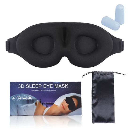 Wholesale Adjustable Travel Private Label Custom Light Block Blindfold Black 3D Contoured Memory Foam Sleeping Eye Mask 